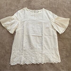 H&M Elegant White eyelet Lace Trim Blouse Size 6